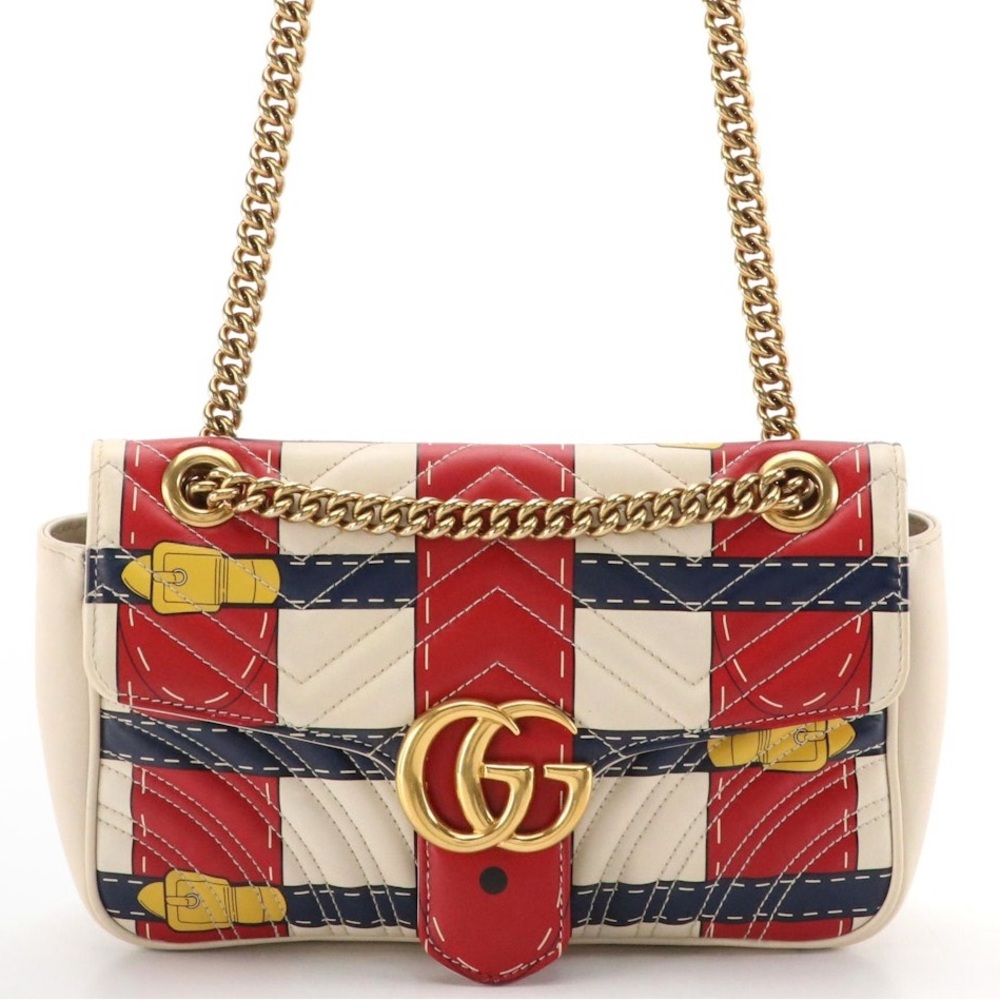 Gucci GG Marmont Flap-Front Chain Bag in Trompe L'Oeil Printed Matelassé Leather
